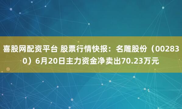 喜股网配资平台 股票行情快报：名雕股份（002830）6月20日主力资金净卖出70.23万元