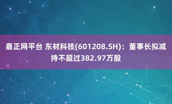 嘉正网平台 东材科技(601208.SH):董事长拟减持不超过382.97万股
