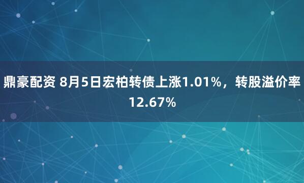 鼎豪配资 8月5日宏柏转债上涨1.01%，转股溢价率12.67%